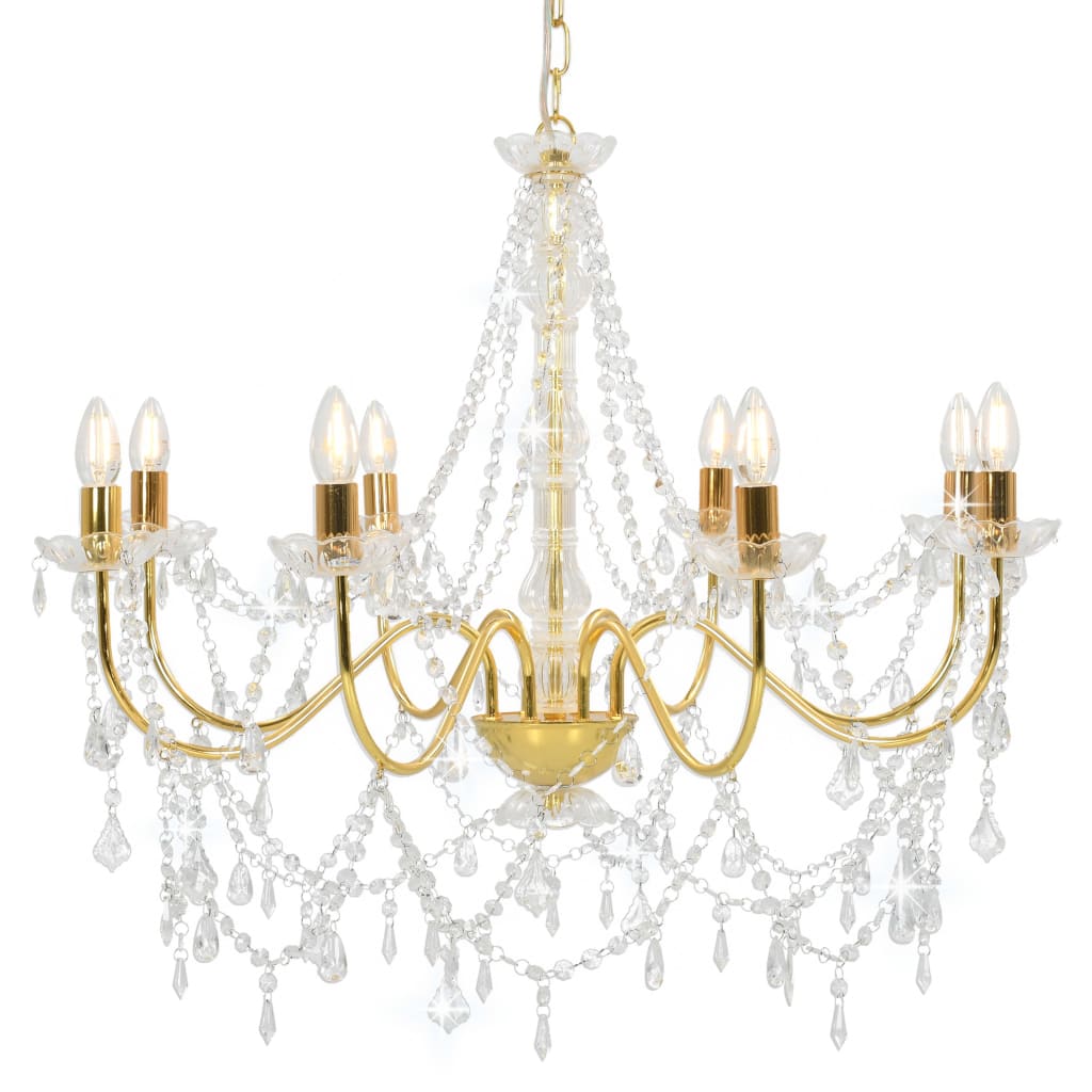 Berkfield Chandelier with Beads Golden 8 x E14 Bulbs