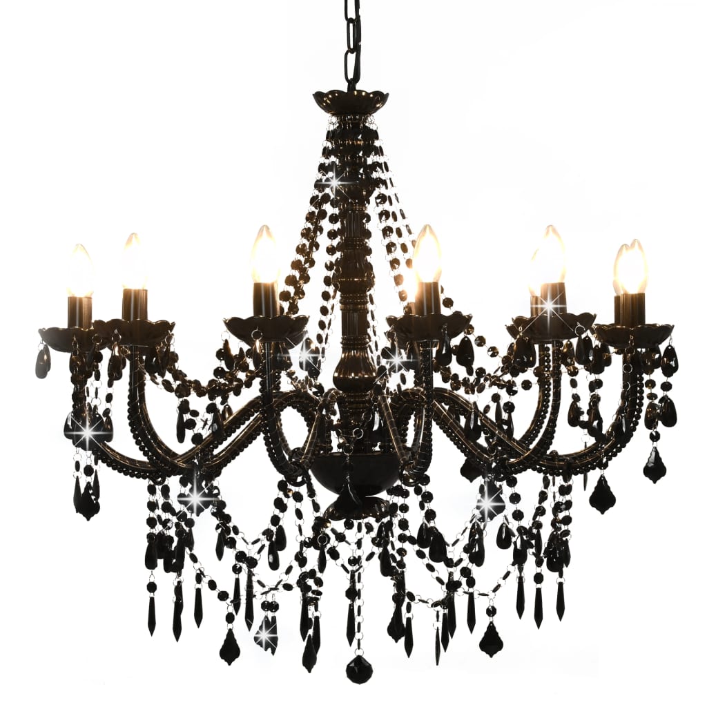 Berkfield Chandelier with Beads Black 12 x E14 Bulbs