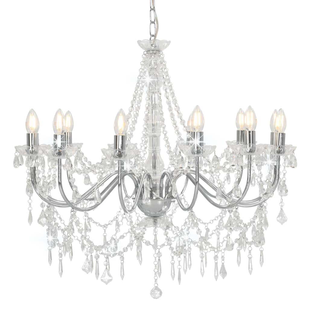 Berkfield Chandelier with Beads Silver 12 x E14 Bulbs