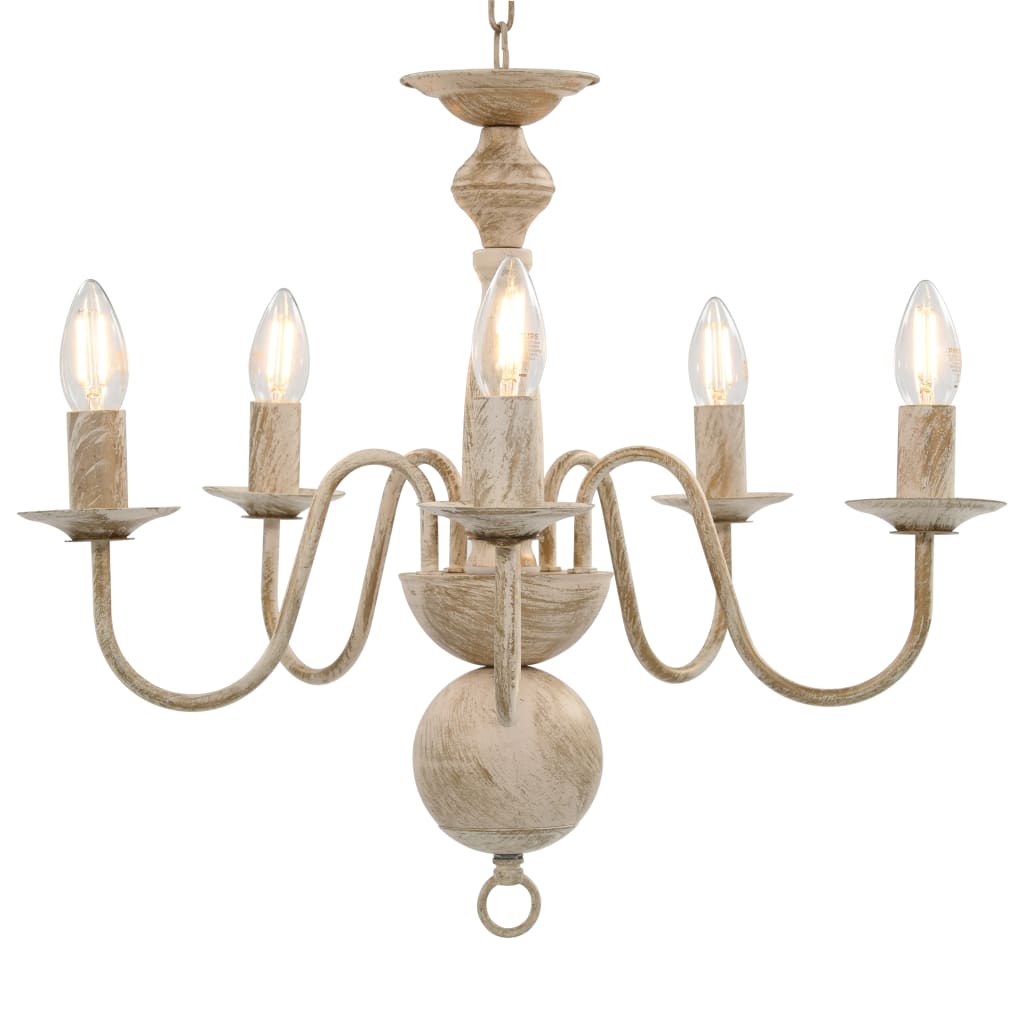 Berkfield Chandelier Antique White 5 x E14 Bulbs