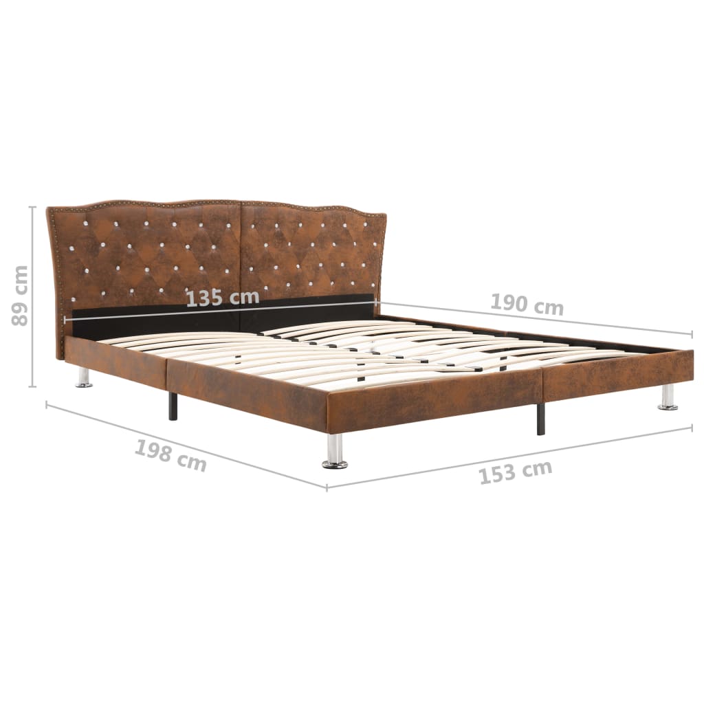Berkfield Bed Frame Brown Faux Suede Leather 135x190 cm 4FT6 Double