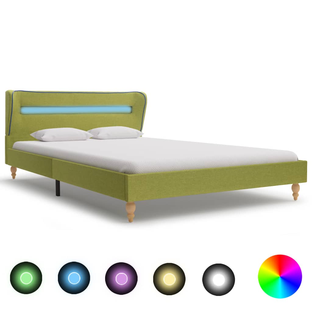 Berkfield Bed Frame with LED Green Fabric 135x190 cm 4FT6 Double