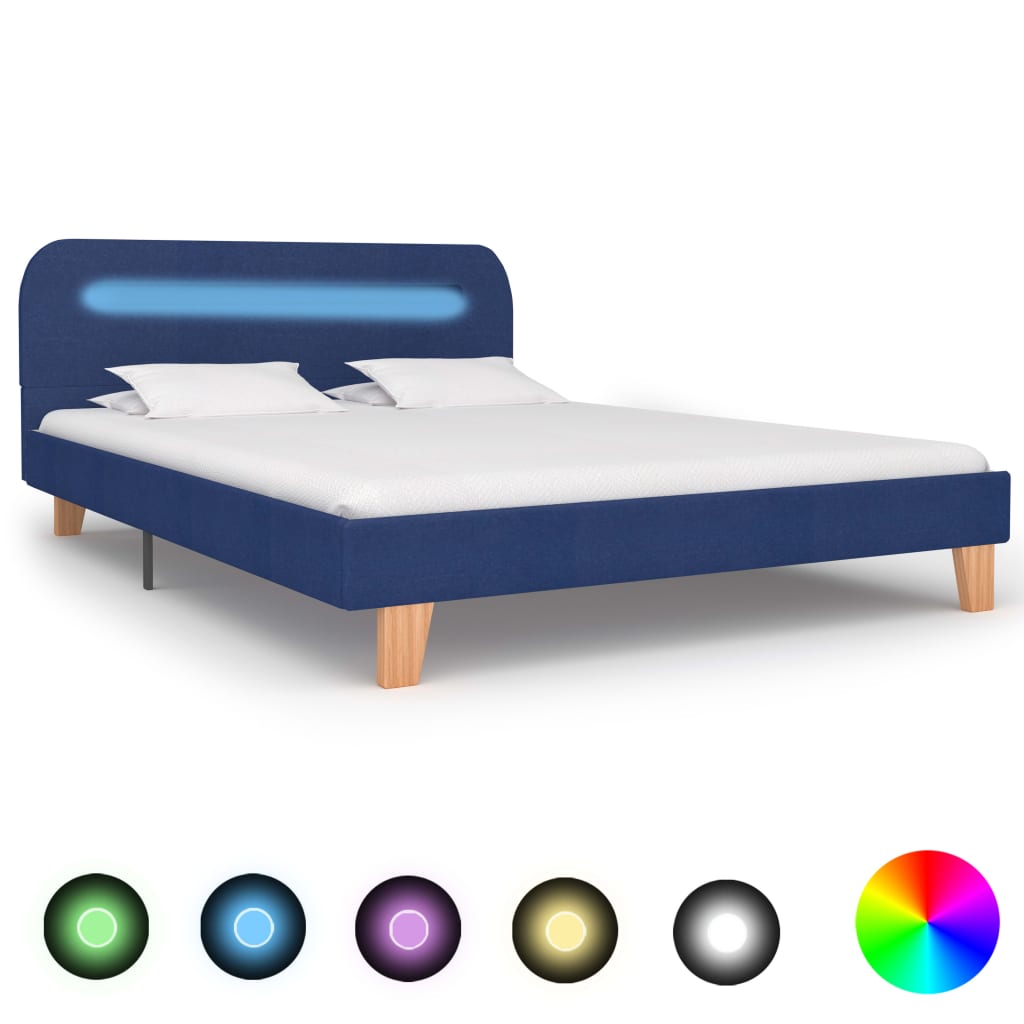 Berkfield Bed Frame with LED Blue Fabric 135x190 cm 4FT6 Double