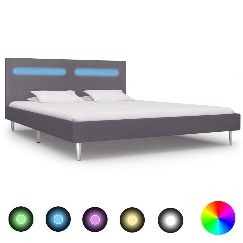 Berkfield Bed Frame with LED Grey Fabric 180x200 cm 6FT Super King