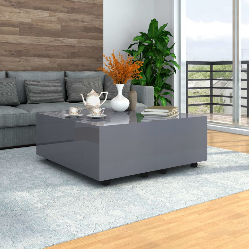 Berkfield Coffee Table High Gloss Grey 100x100x35 cm