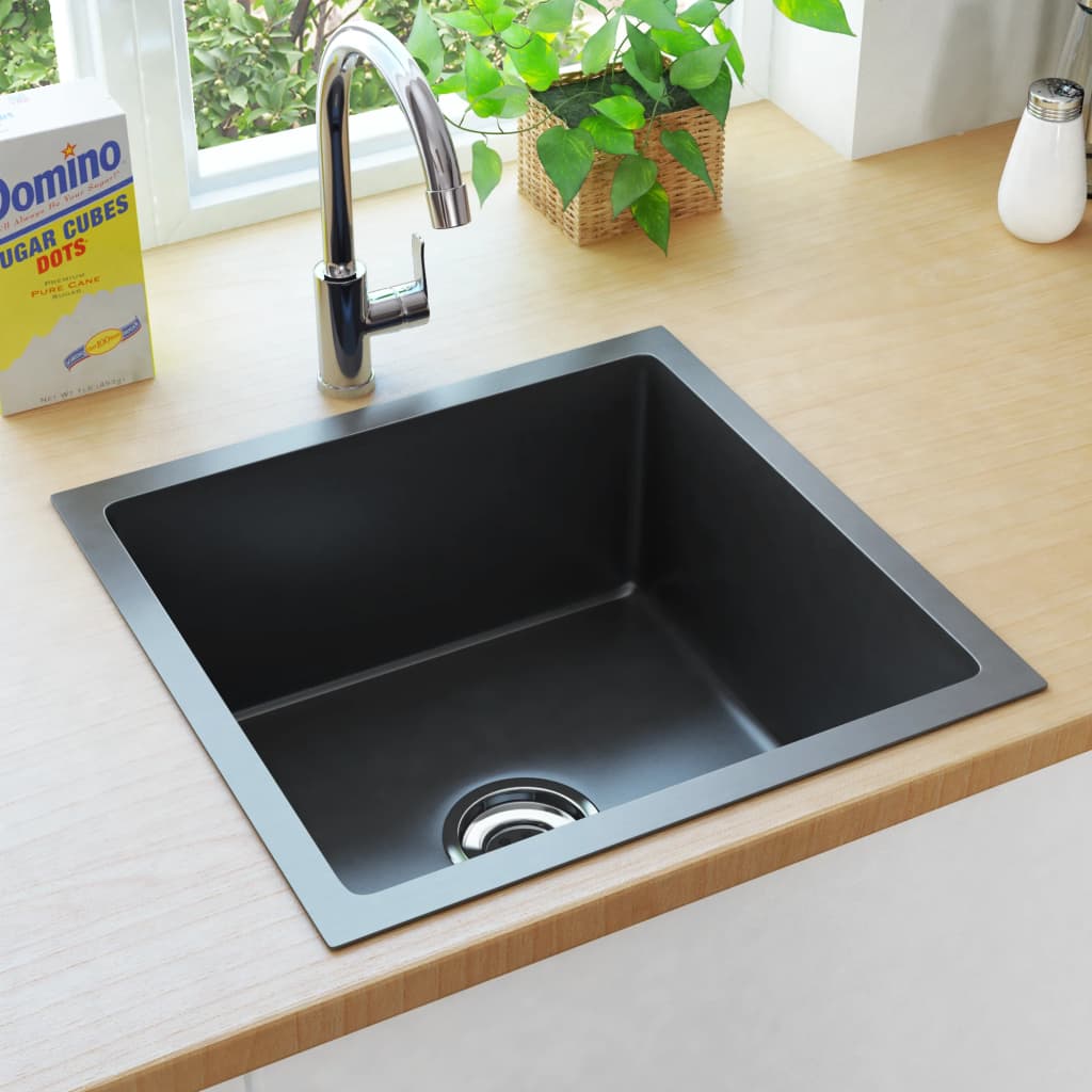 Berkfield Handmade Kitchen Sink Black Stainless Steel
