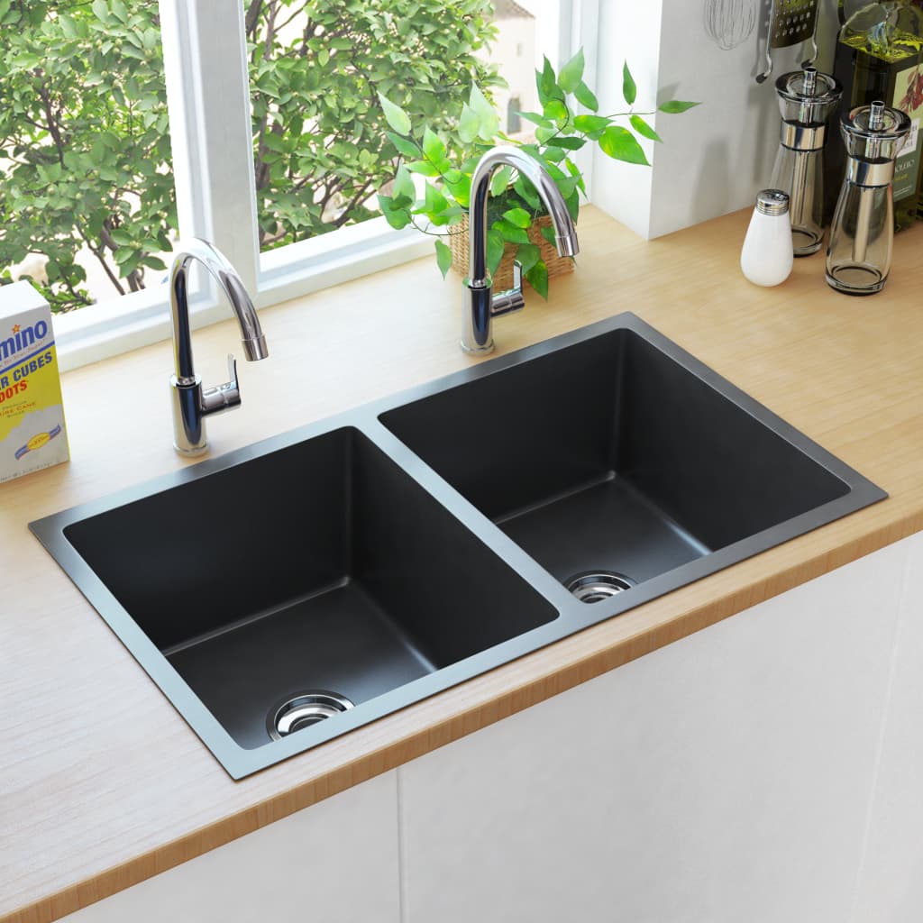 Berkfield Handmade Kitchen Sink Black Stainless Steel