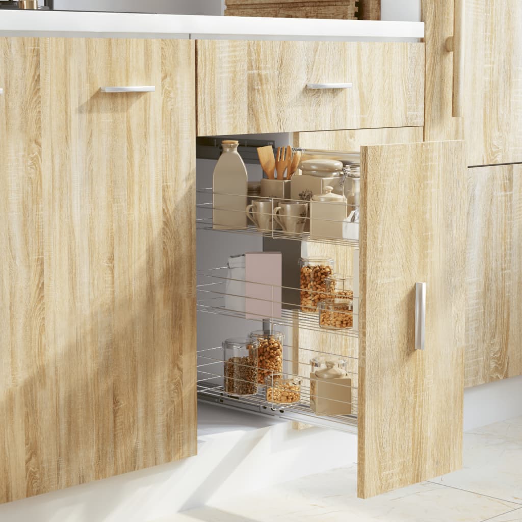 Berkfield 3-Tier Pull-out Kitchen Wire Basket Silver 47x25x56 cm