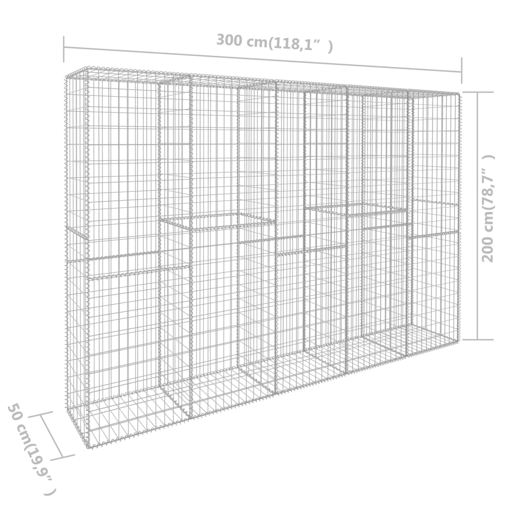 Berkfield Gabion Wall with Cover Galvanised Steel 300x50x200 cm