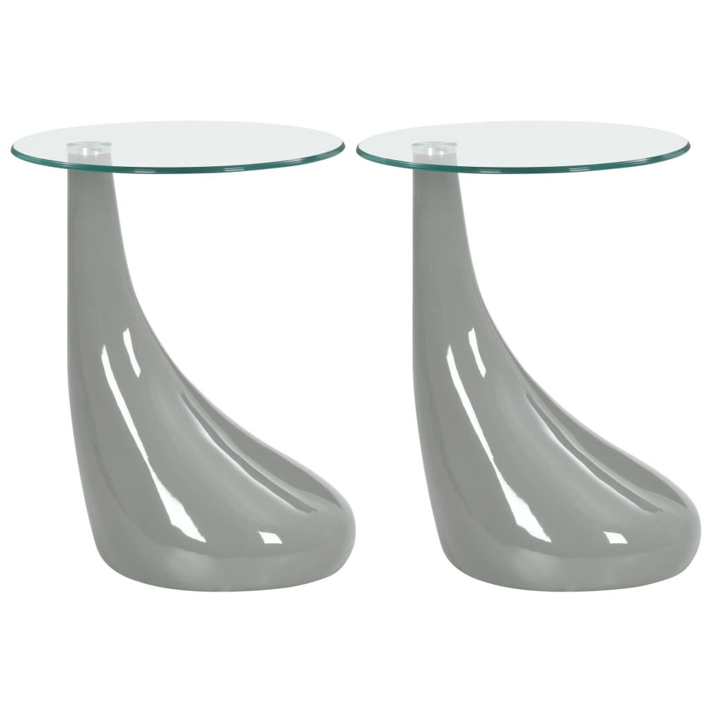 Berkfield Coffee Tables 2 pcs with Round Glass Top High Gloss Grey
