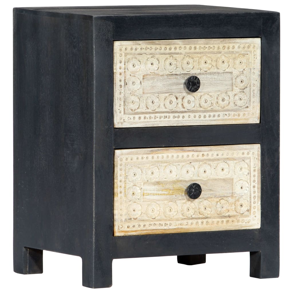 Berkfield Hand Carved Bedside Cabinet Grey 40x30x50 cm Solid Mango Wood