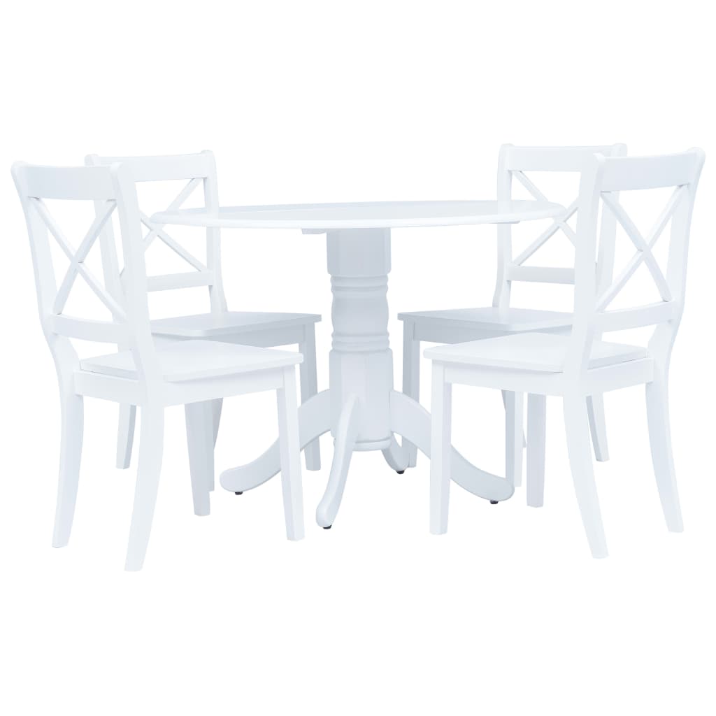 Berkfield 5 Piece Dining Set Solid Rubber Wood White