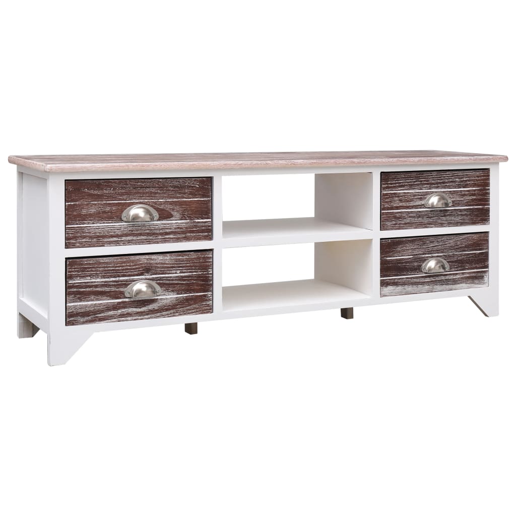 Berkfield TV Cabinet White and Brown 115x30x40 cm Paulownia Wood