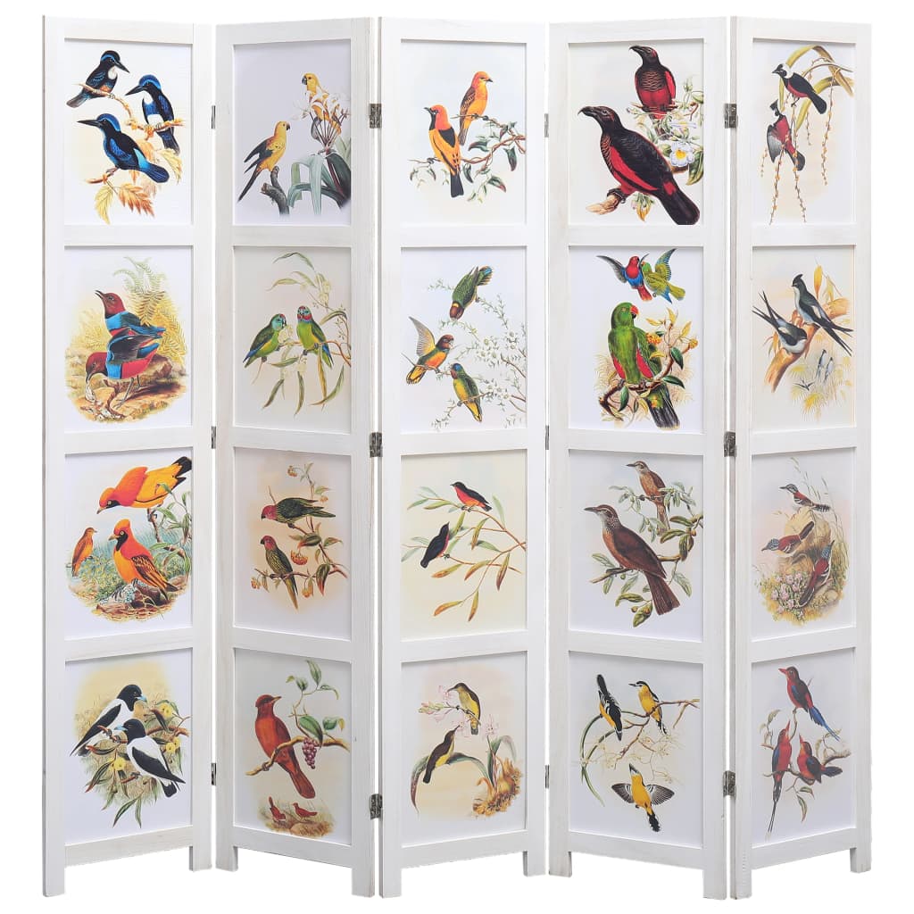 Berkfield 5-Panel Room Divider White 175x165 cm Bird