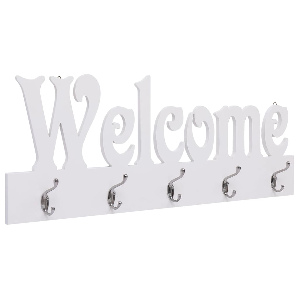 Berkfield Wall Mounted Coat Rack WELCOME White 74x29.5 cm