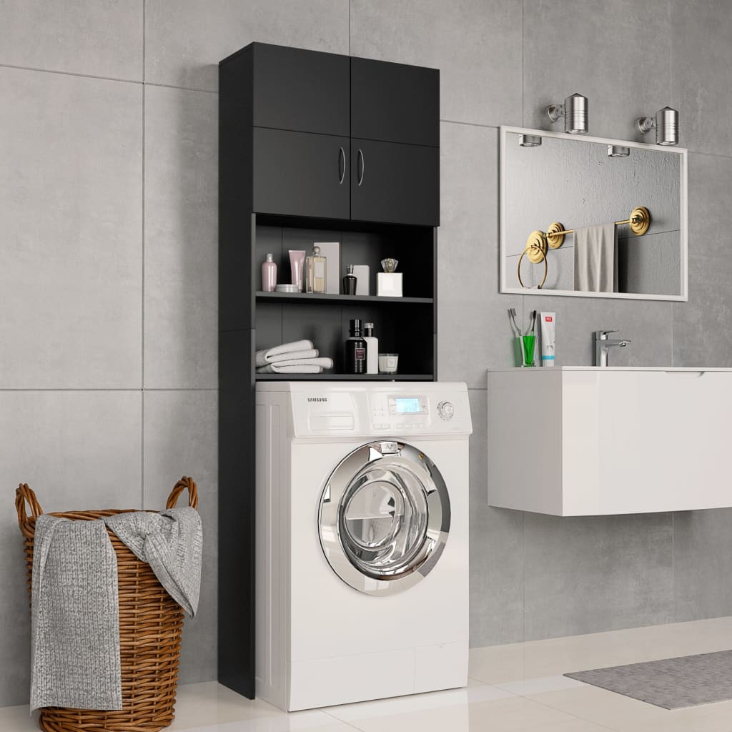 Berkfield Washing Machine Cabinet Black 64x25.5x190 cm Engineered Wood