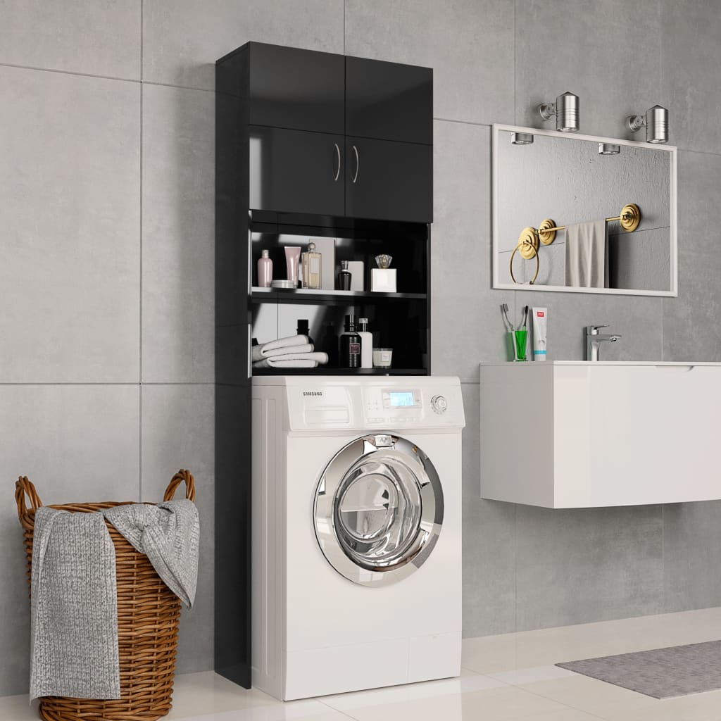 Berkfield Washing Machine Cabinet High Gloss Black 64x25.5x190 cm Engineered Wood