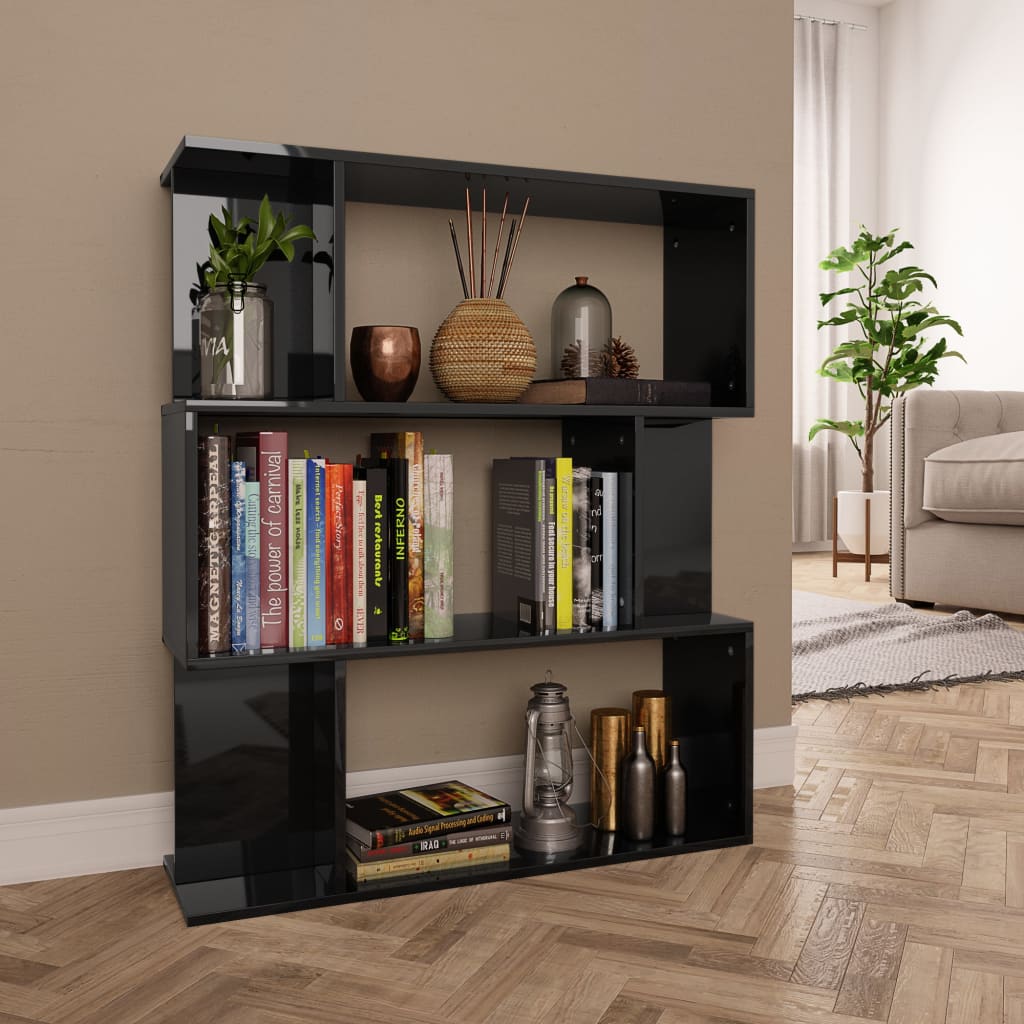 Berkfield Book Cabinet/Room Divider High Gloss Black 80x24x96 cm Engineered Wood