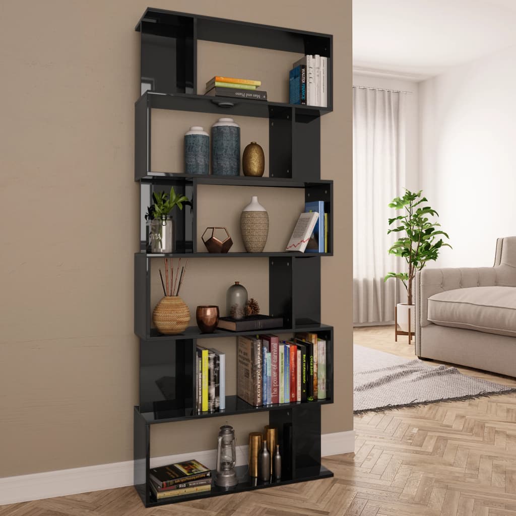 Berkfield Book Cabinet/Room Divider High Gloss Black 80x24x192 cm Engineered Wood