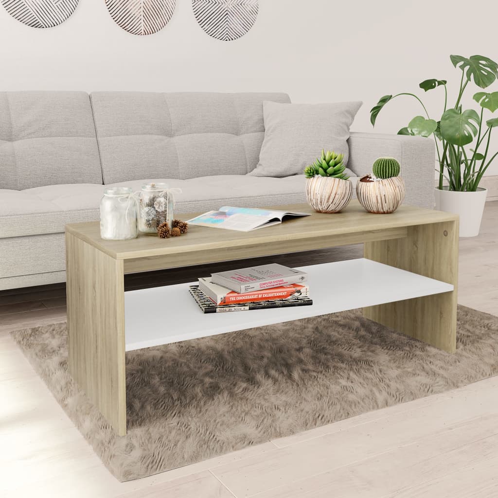 Berkfield Coffee Table White and Sonoma Oak 100x40x40 cm Engineered Wood