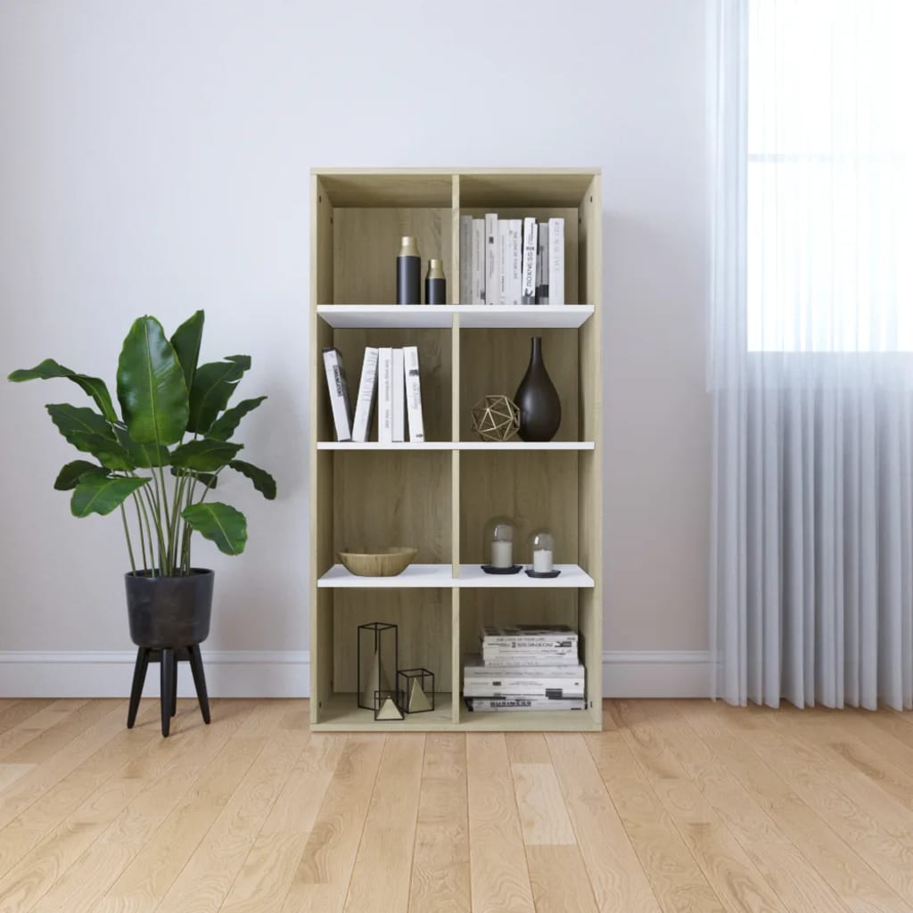 Berkfield Book Cabinet/TV Cabinet White and Sonoma Oak 36x30x114 cm Engineered Wood