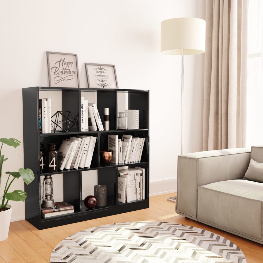 Berkfield Book Cabinet High Gloss Black 97.5x29.5x100 cm Engineered Wood