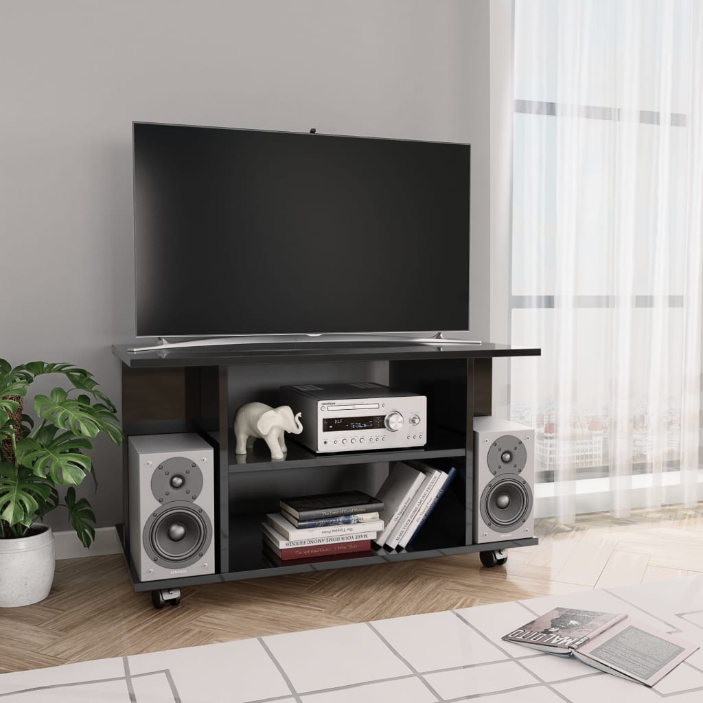 Berkfield TV Cabinet with Castors High Gloss Black 80x40x40 cm Engineered Wood