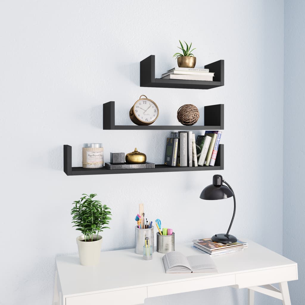 Berkfield Wall Display Shelf 3 pcs Grey Engineered Wood