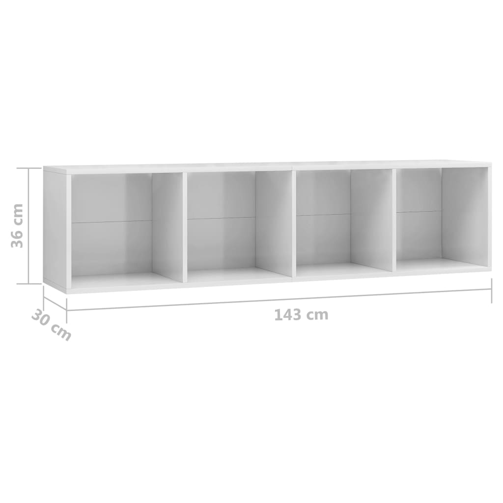 Berkfield Book Cabinet/TV Cabinet High Gloss White 143x30x36 cm