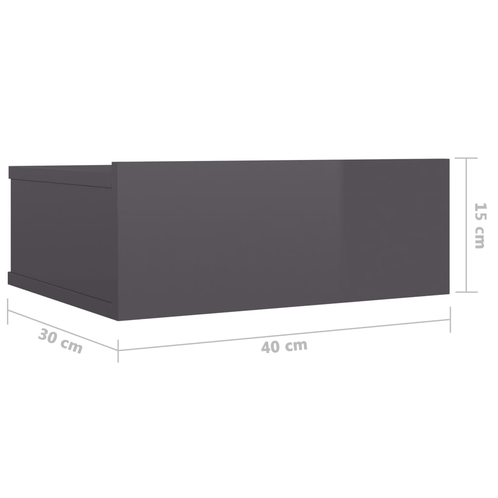 Berkfield Floating Nightstand High Gloss Grey 40x30x15 cm Engineered Wood
