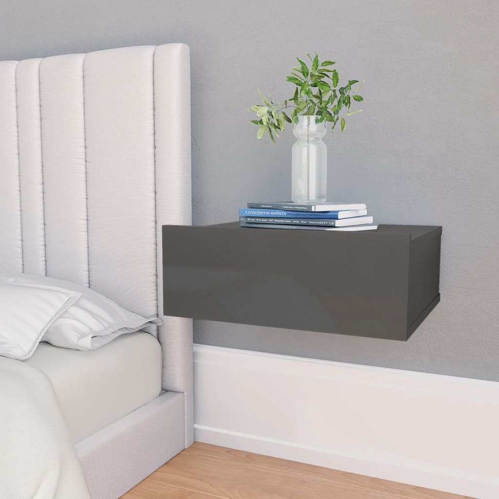Berkfield Floating Nightstands 2 pcs High Gloss Grey 40x30x15 cm Engineered Wood