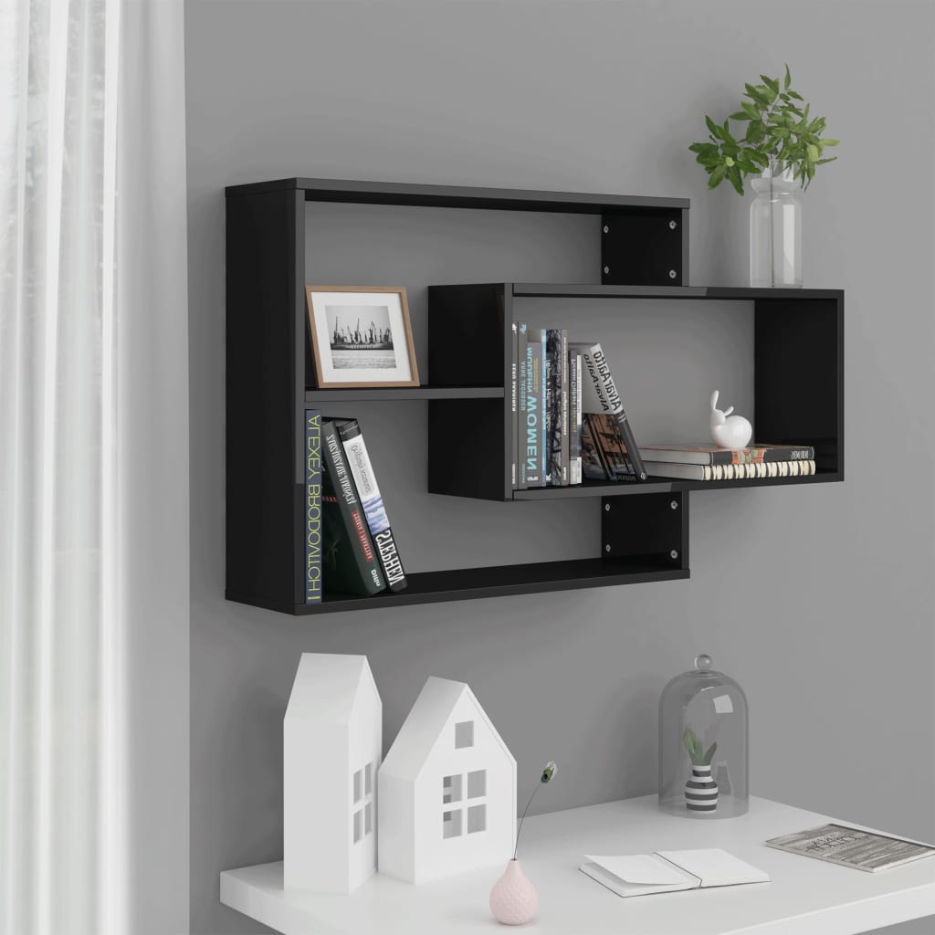 Berkfield Wall Shelf High Gloss Black 104x20x58.5 cm Engineered Wood