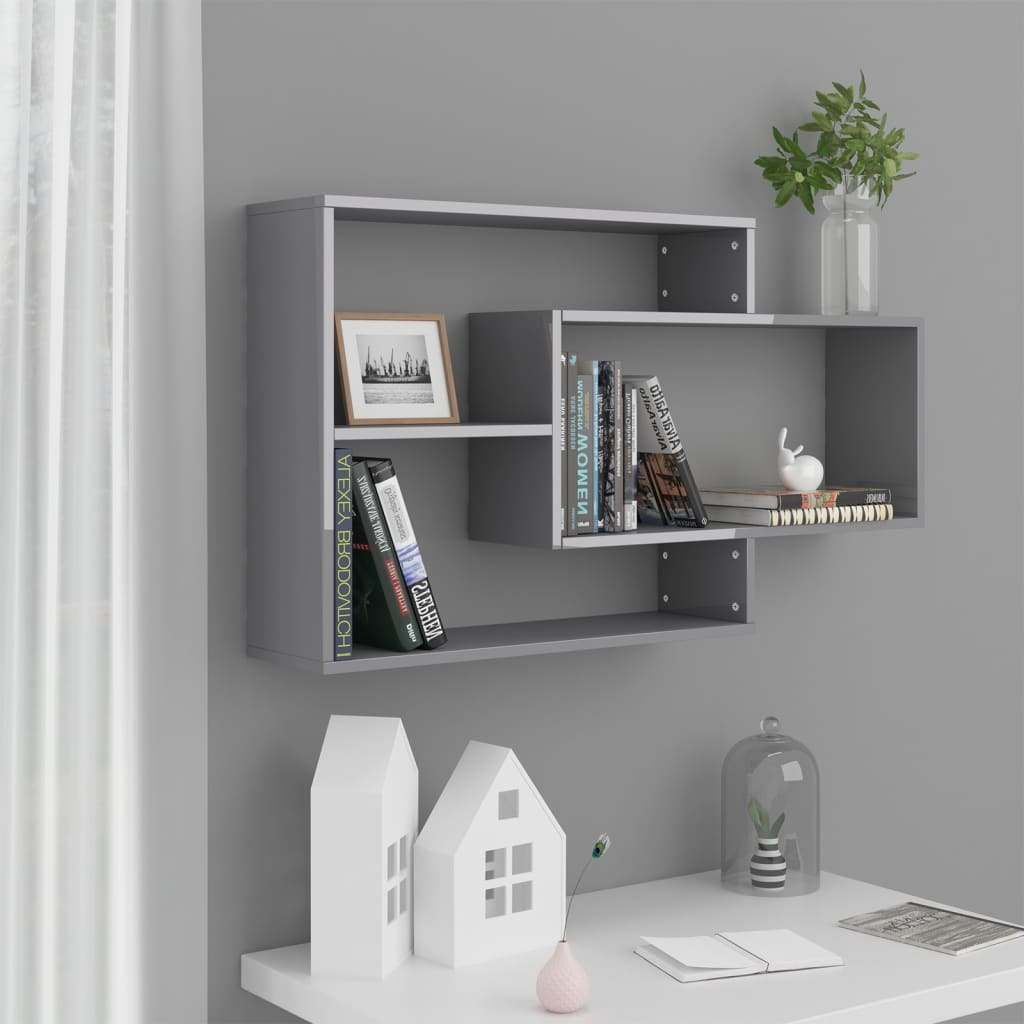 Berkfield Wall Shelf High Gloss Grey 104x20x58.5 cm Engineered Wood