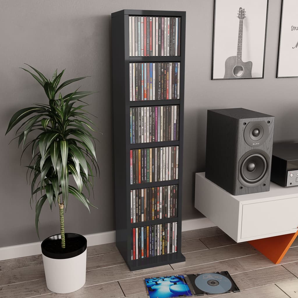 Berkfield CD Cabinet High Gloss Black 21x20x88 cm Engineered Wood