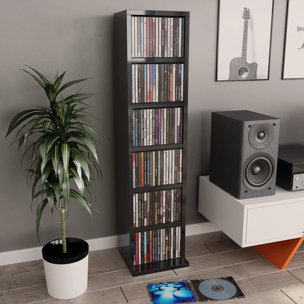 Berkfield CD Cabinet High Gloss Grey 21x20x88 cm Engineered Wood