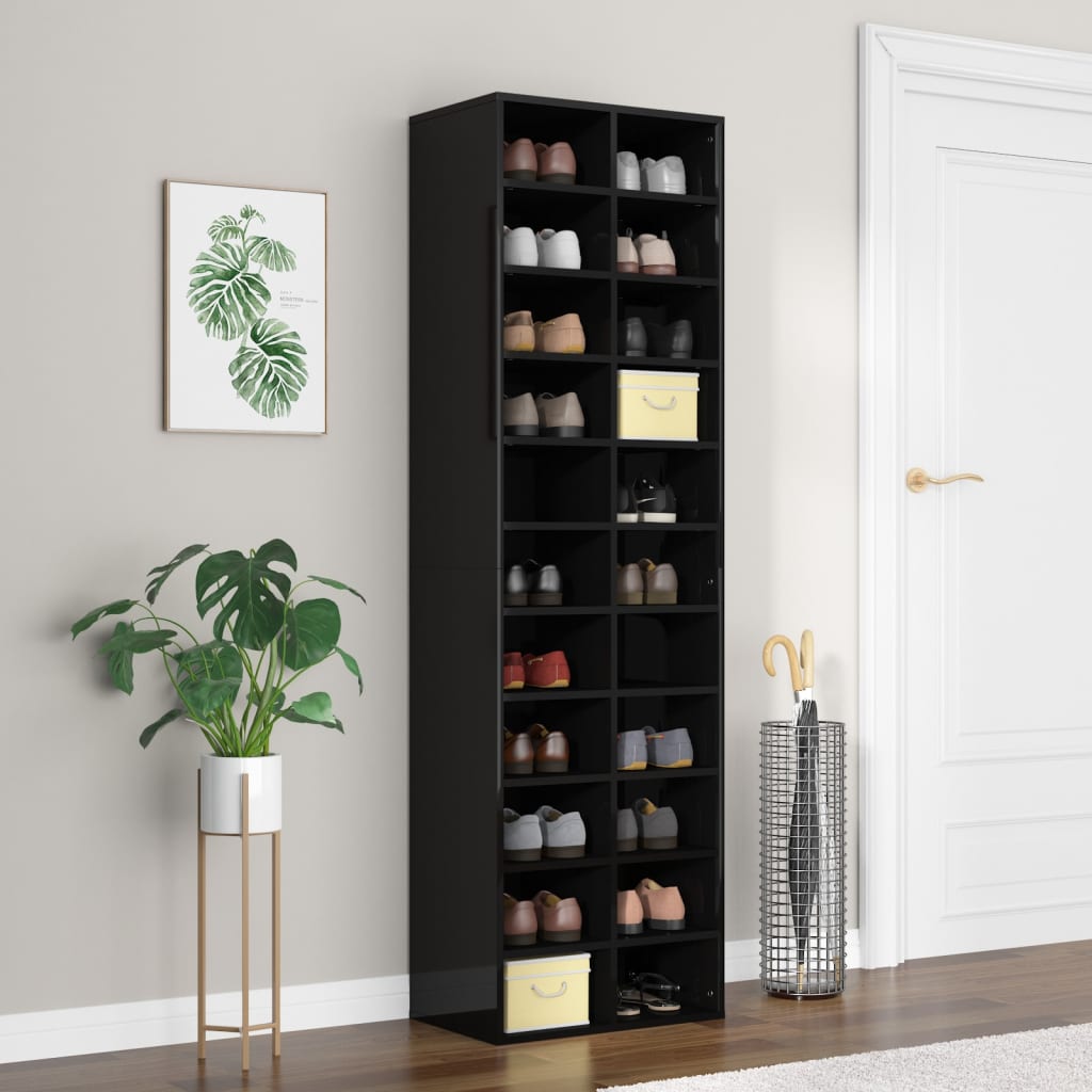 Berkfield Shoe Cabinet High Gloss Black 54x34x183 cm Engineered Wood