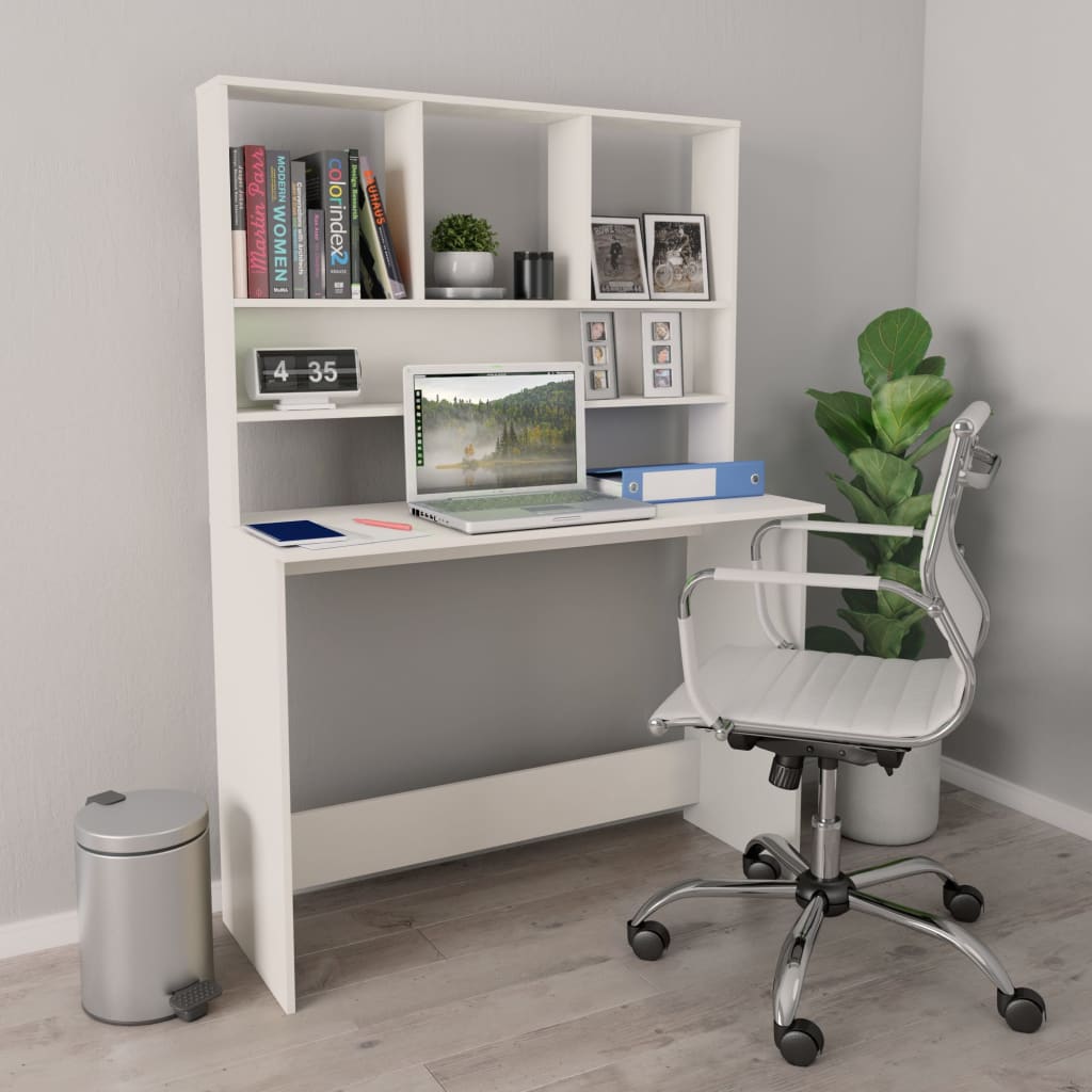 Berkfield Desk with Shelf White 110x45x157 cm Engineered Wood