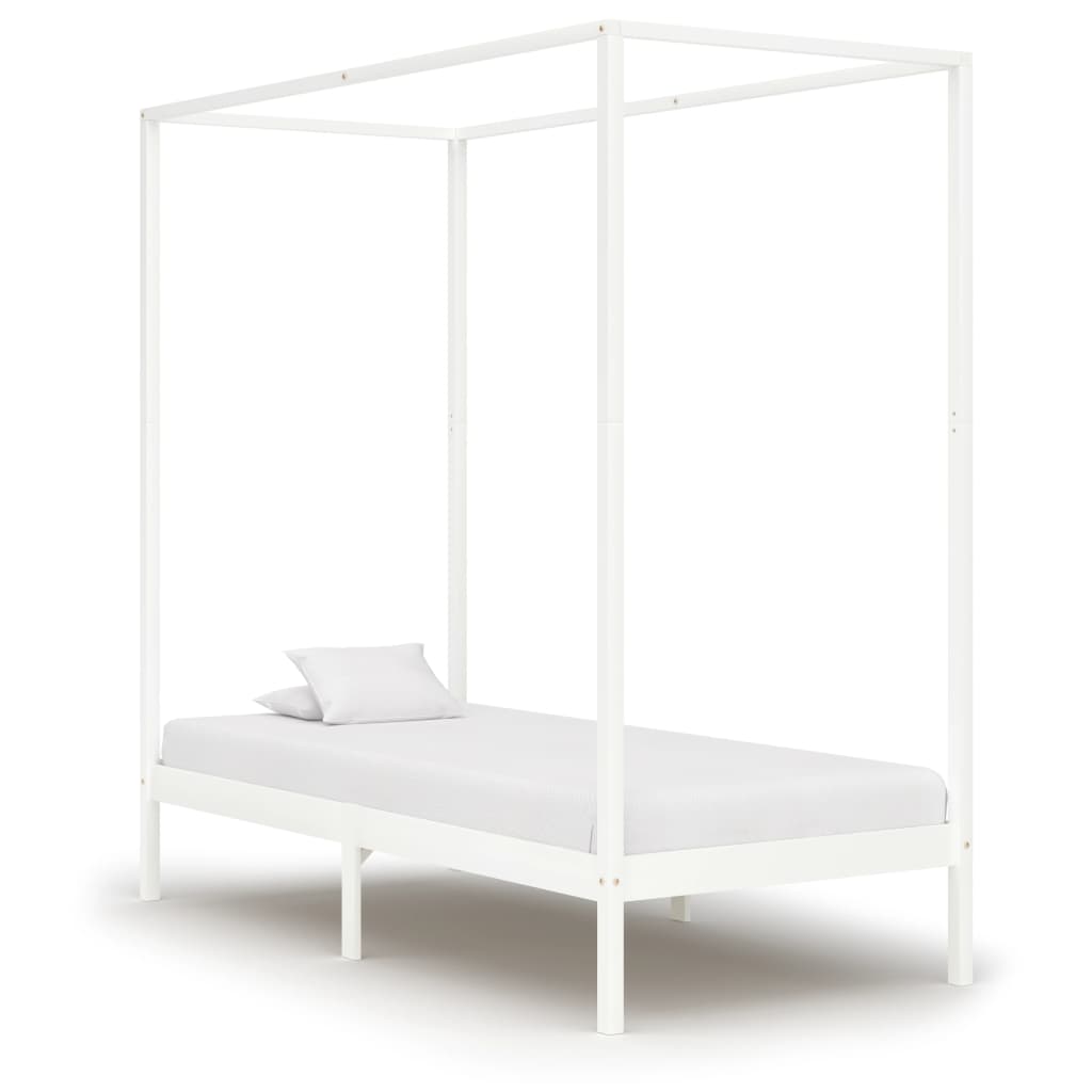 Berkfield Canopy Bed Frame White Solid Pine Wood 100x200 cm