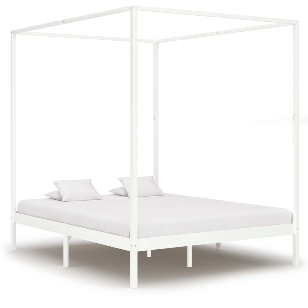 Berkfield Canopy Bed Frame White Solid Pine Wood 160x200 cm