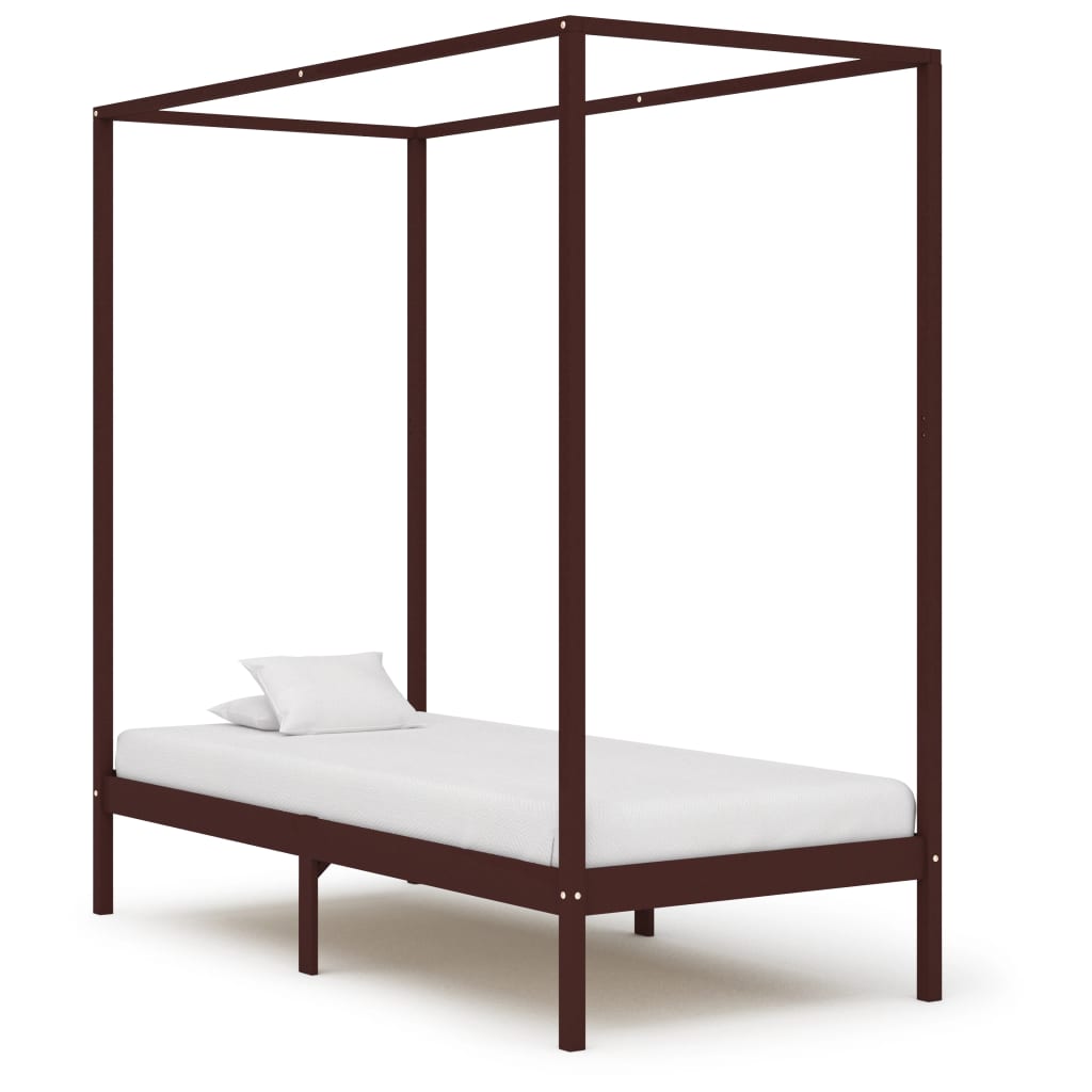 Berkfield Canopy Bed Frame Dark Brown Solid Pine Wood 100x200 cm