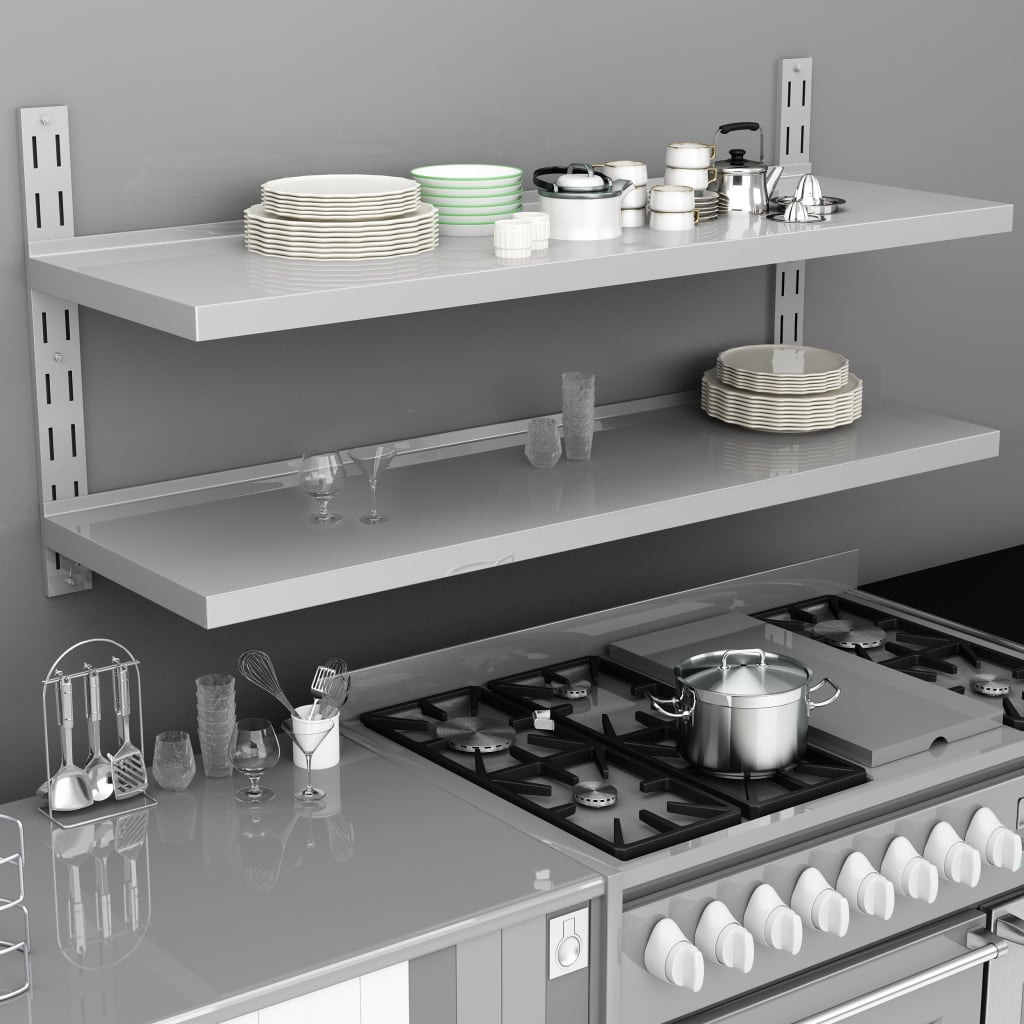 Berkfield 2-Tier Floating Wall Shelf Stainless Steel 150x30 cm