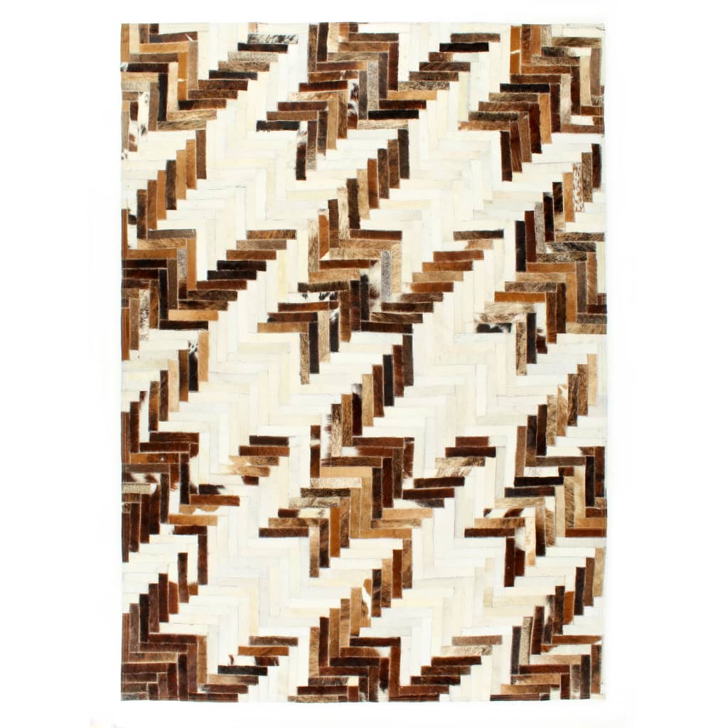 Berkfield Rug Genuine Hair-on Leather Patchwork 160x230 cm Brown/White