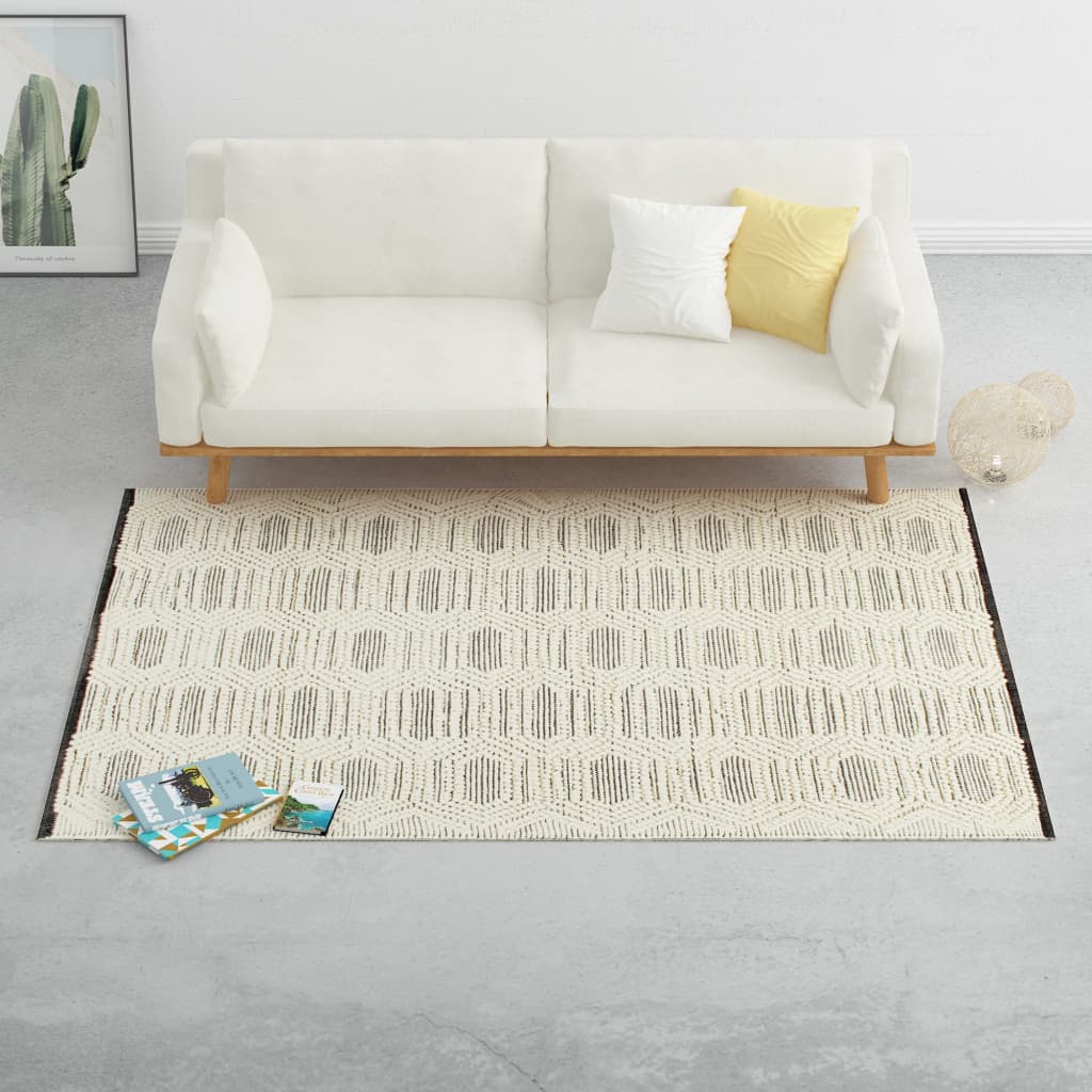 Berkfield Rug Handwoven Wool 160x230 cm White/Black