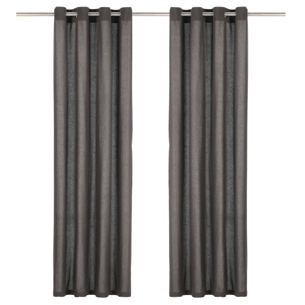 Berkfield Curtains with Metal Rings 2 pcs Cotton 140x175 cm Anthracite
