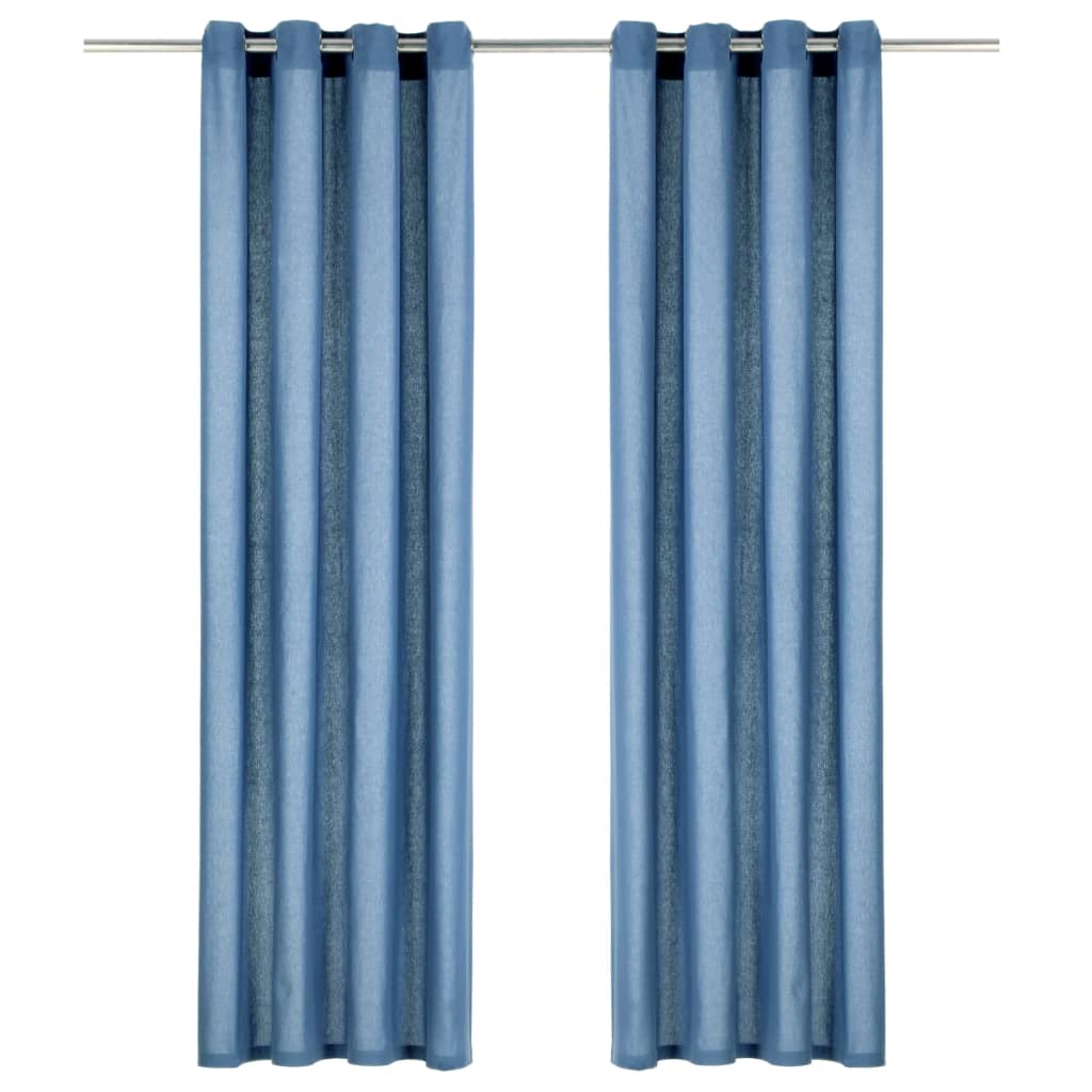 Berkfield Curtains with Metal Rings 2 pcs Cotton 140x245 cm Blue