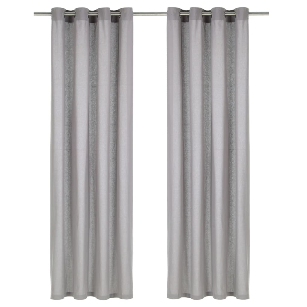 Berkfield Curtains with Metal Rings 2 pcs Cotton 140x245 cm Grey