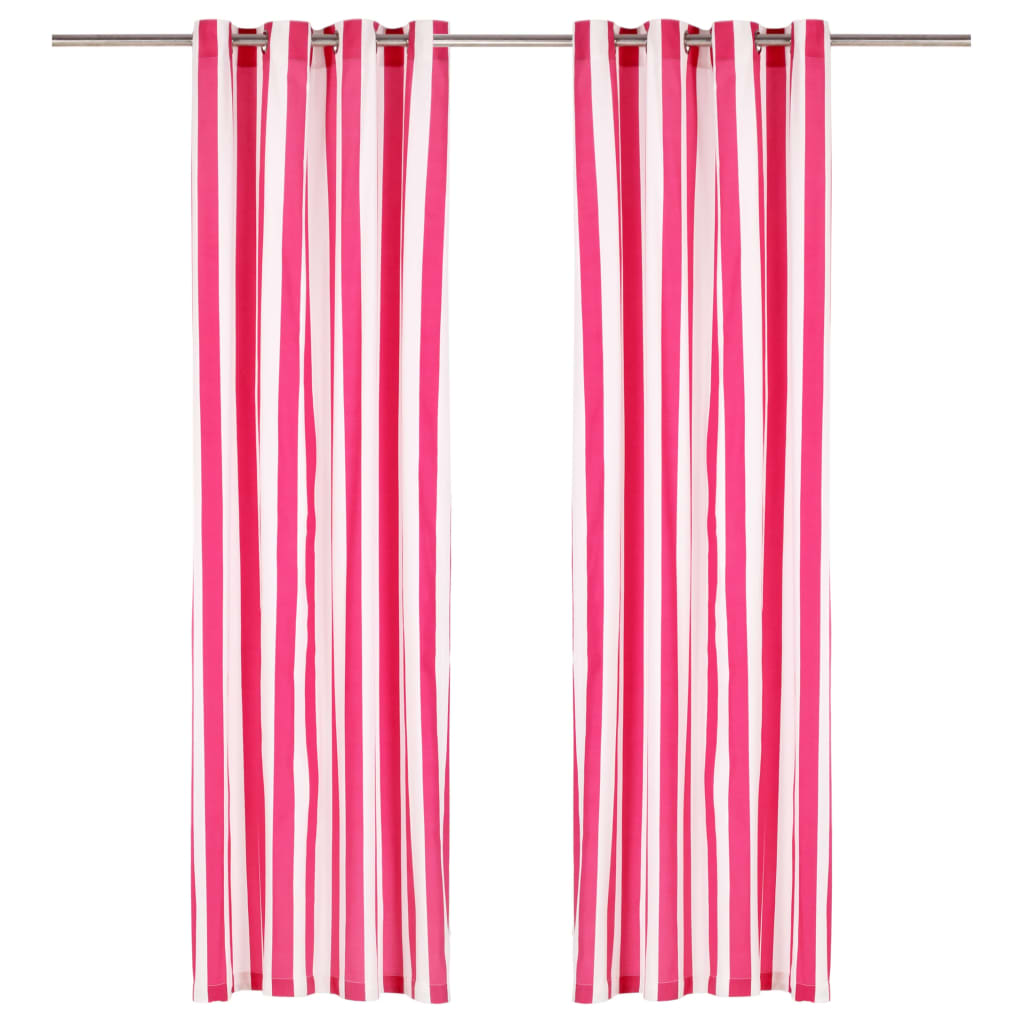Berkfield Curtains with Metal Rings 2 pcs Fabric 140x175 cm Pink Stripe