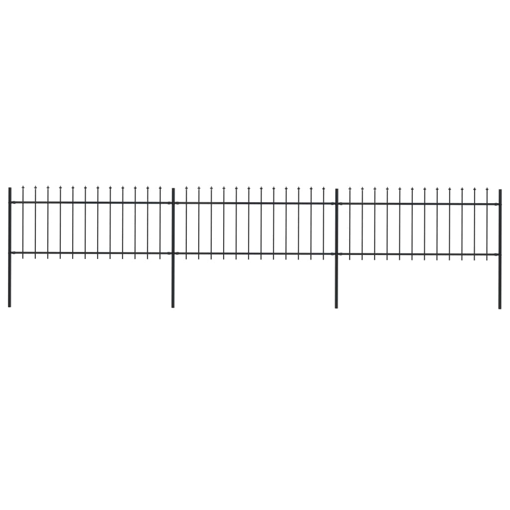 Berkfield Garden Fence with Spear Top Steel 5.1x0.8 m Black
