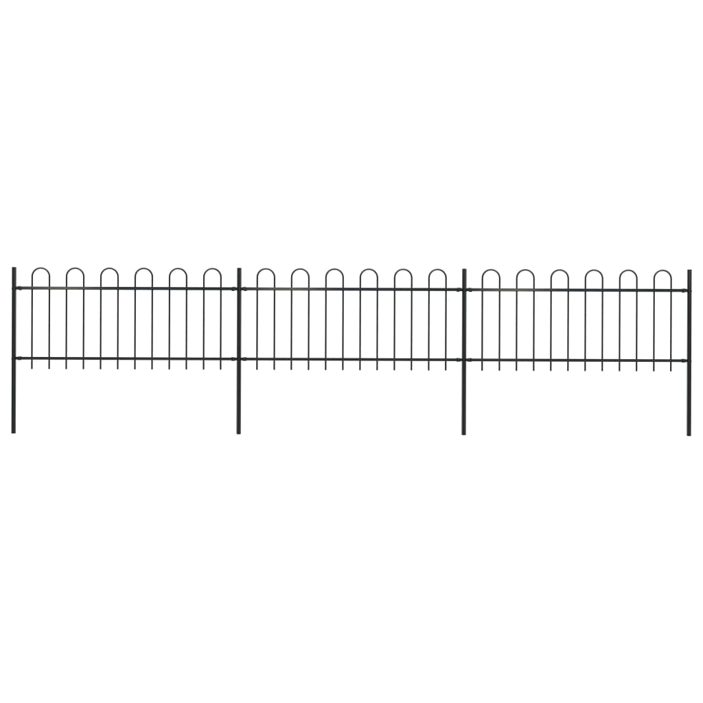 Berkfield Garden Fence with Hoop Top Steel 5.1x0.8 m Black