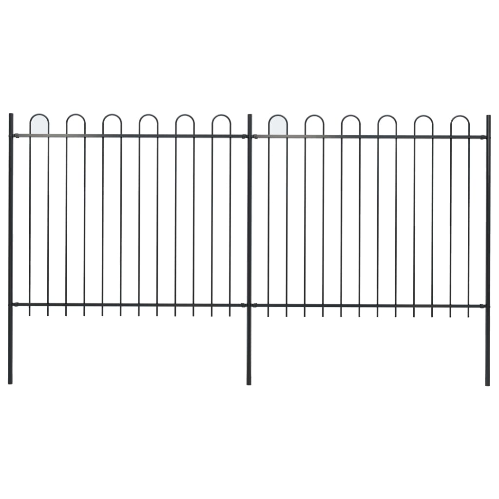 Berkfield Garden Fence with Hoop Top Steel 3.4x1.5 m Black
